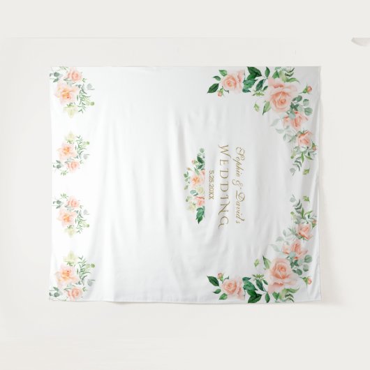 Roze Bloemen Trouwfotokiosk Accessoire Wandkleed (Voorkant (horizontaal))