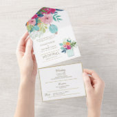 Roze bloemen trouwkaart en receptie. all in one uitnodiging (Afscheurbaar)