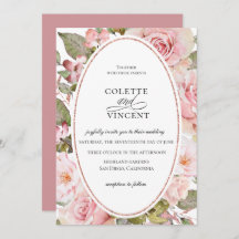 Roze bloemen trouwkaart met blosroze tint