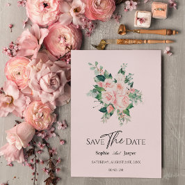 Roze bloemen trouwkaart 'Save the Date' Save The Date