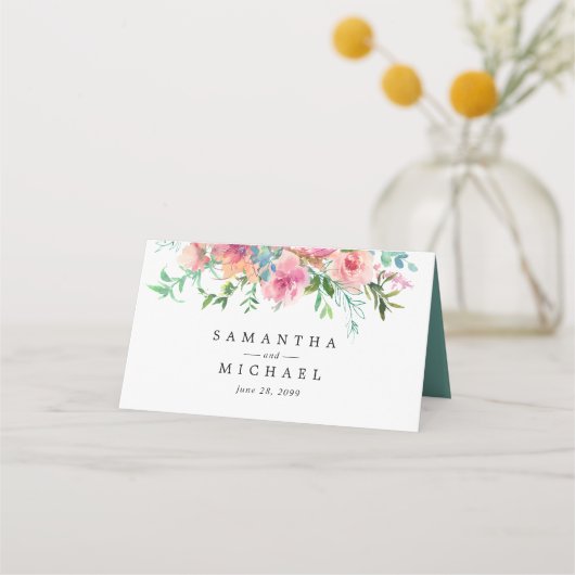 Roze Bloemen Trouwplaats Kaart Plaatskaartje (Achterkant)