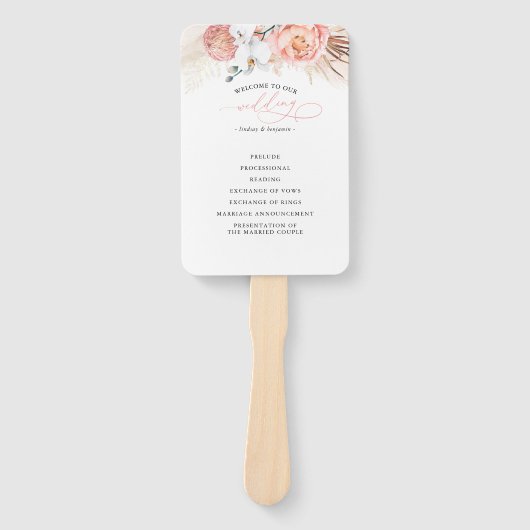 Roze Bloemen Trouwprogramma Hand Fan Handwaaier (Voorkant)