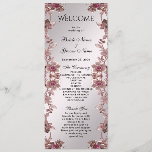 Roze  Bloemen Trouwprogramma Programmakaart (Voorkant)