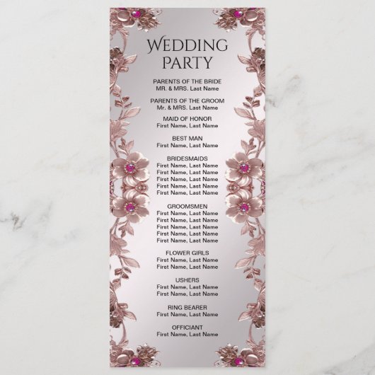 Roze  Bloemen Trouwprogramma Programmakaart (Achterkant)