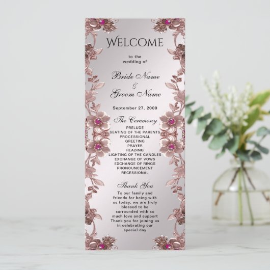 Roze  Bloemen Trouwprogramma Programmakaart (Staand voorkant)