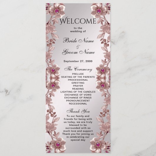Roze  Bloemen Trouwprogramma Programmakaart (Voorkant)