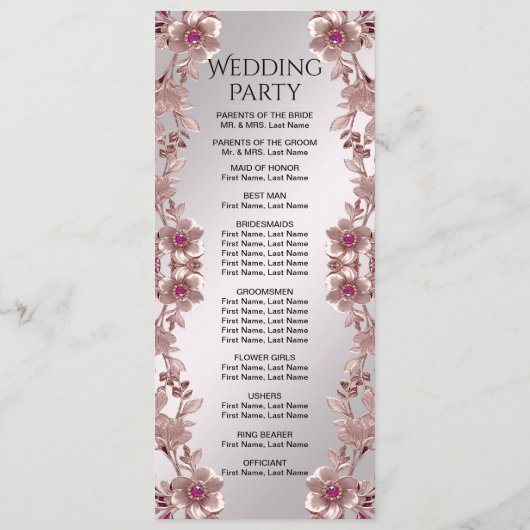Roze  Bloemen Trouwprogramma Programmakaart (Achterkant)