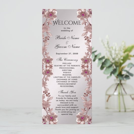 Roze Bloemen Trouwprogramma Programmakaart (Staand voorkant)