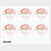 Roze Bloemen Trouwscript Dank u Ronde Sticker (Vel)