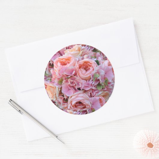 Roze Bloemen Trouwstickers Ronde Sticker (Envelop)