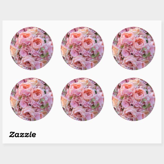 Roze Bloemen Trouwstickers Ronde Sticker (Vel)