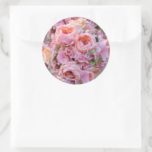 Roze Bloemen Trouwstickers Ronde Sticker (Tas)