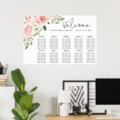 Roze bloemen trouwstoelindeling poster (Thuiskantoor)
