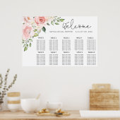 Roze bloemen trouwstoelindeling poster (Keuken)