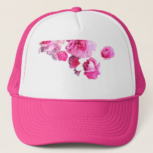 Roze bloemen trucker pet (Voorkant)