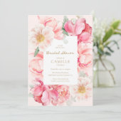 Roze Bloemen Tuin Bruids Douche Uitnodiging (Staand voorkant)