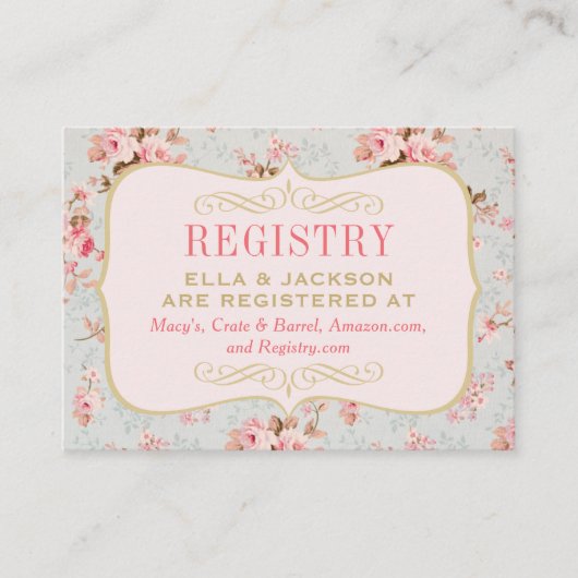 Roze Bloemen Tuin Bruidsregister Informatiekaartje (Voorkant)