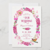 Roze bloemen tuin bruiloft kaart (Voorkant)
