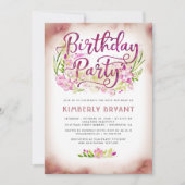 Roze Bloemen Tuin Elegante Bloemen Verjaardagsfees Kaart (Voorkant)