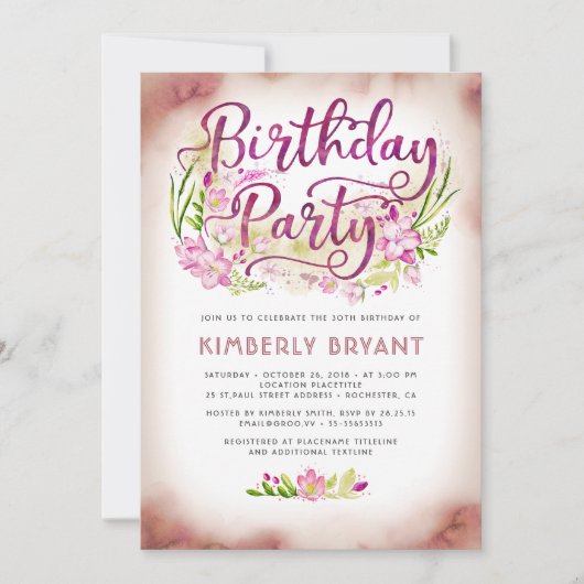 Roze Bloemen Tuin Elegante Bloemen Verjaardagsfees Kaart (Voorkant)