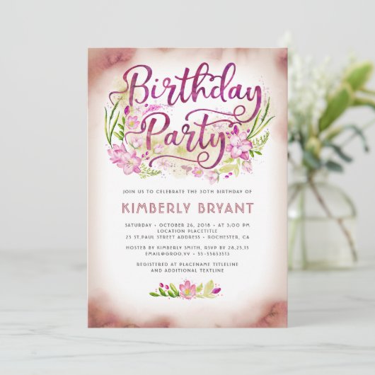 Roze Bloemen Tuin Elegante Bloemen Verjaardagsfees Kaart (Staand voorkant)