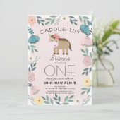 Roze Bloemen Tuin Paard Meisje 1e Verjaardag Kaart (Staand voorkant)