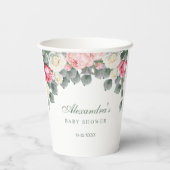 Roze Bloemen  Tuin Rozen Baby shower Papieren Bekers (Achterkant)
