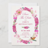Roze bloemen tuin save the date (Voorkant)