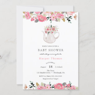Roze Bloemen Tuin Thee Party Baby shower Kaart