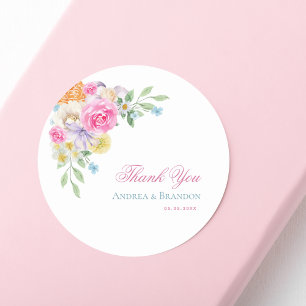 Roze Bloemen Tuin Thee Party Bruiloft Dank u Ronde Sticker