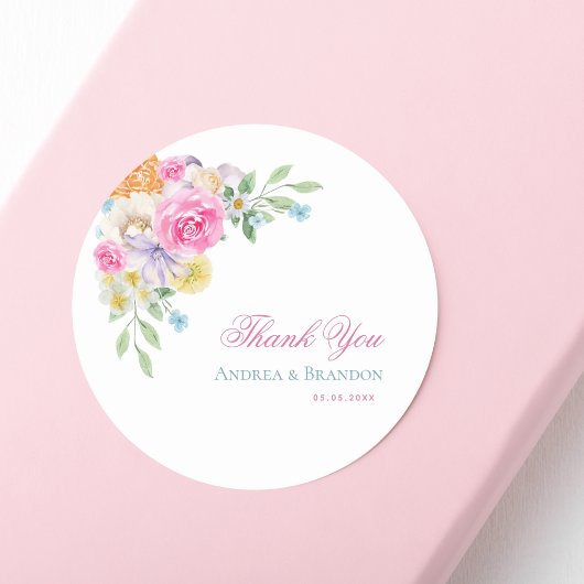 Roze Bloemen Tuin Thee Party Bruiloft Dank u Ronde Sticker