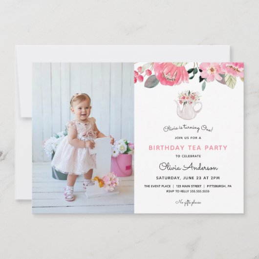 Roze Bloemen Tuin Thee Party Verjaardag Kaart (Voorkant)