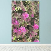Roze Bloemen Tussen Groen Uitgebreide Canvasprint Canvas Afdruk (Insitu (Houten vloer))