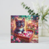 Roze Bloemen Tuxedo Kitten Heart Fantasy Valentijn Feestdagenkaart (Staand voorkant)