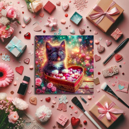 Roze Bloemen Tuxedo Kitten Heart Fantasy Valentijn Feestdagenkaart
