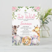 Roze Bloemen Twee wilde safari dieren 2e verjaarda Kaart (Staand voorkant)