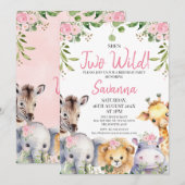 Roze Bloemen Twee wilde safari dieren 2e verjaarda Kaart (Voorkant / Achterkant)