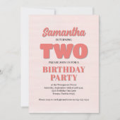 Roze Bloemen Tweede Verjaardag Meisje Party Sjablo Kaart (Voorkant)