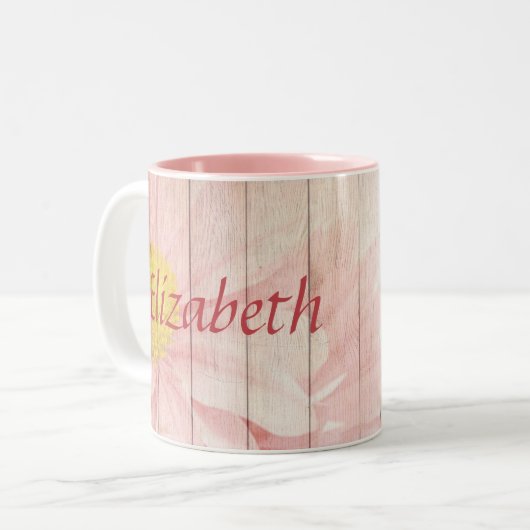 Roze bloemen tweekleurige koffiemok (Voorkant links)