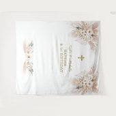 Roze bloemen tweeling 1e verjaardag doop linten wandkleed (Voorkant (horizontaal))