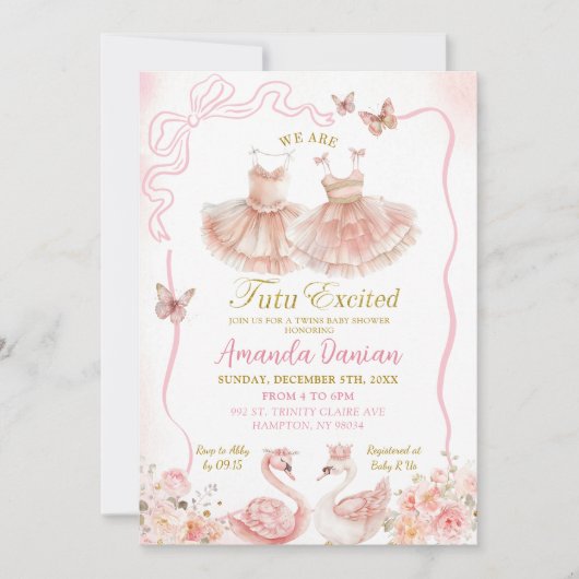 Roze Bloemen Tweeling Ballerina Tutu Baby Meisje Kaart (Voorkant)