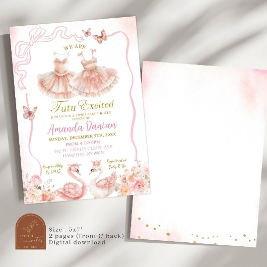 Roze Bloemen Tweeling Ballerina Tutu Baby Meisje Kaart