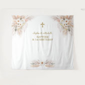 Roze bloemen tweeling meisjes 1e verjaardag doop  wandkleed (Voorkant (horizontaal))