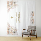 Roze bloemen tweeling meisjes 1e verjaardag doop  wandkleed (In situ)