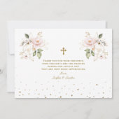 Roze bloemen tweeling meisjes 1e verjaardag doopfe bedankkaart (Achterkant)