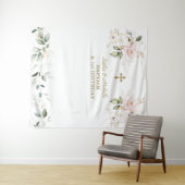 Roze bloemen tweeling meisjes 1e verjaardag doopfe wandkleed (In Situ (horizontaal))