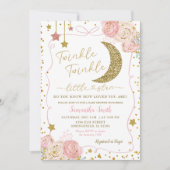 Roze Bloemen Twinkle Twinkle Handgetrokken Baby sh Kaart (Voorkant)
