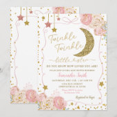 Roze Bloemen Twinkle Twinkle Handgetrokken Baby sh Kaart (Voorkant / Achterkant)