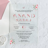 Roze Bloemen Typografie Anand Karaj Sikh Bruiloft Acryl Uitnodigingen