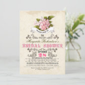 Roze Bloemen & Typografie Bruids Douche Uitnodigin Kaart (Staand voorkant)